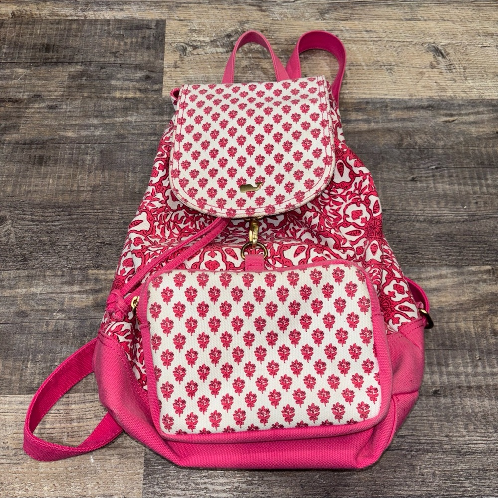VINEYARD VINES Backpack Pink Floral Canvas Beach Travel